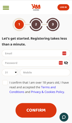 Vul je gegevens in om een Yaacasino account te registreren